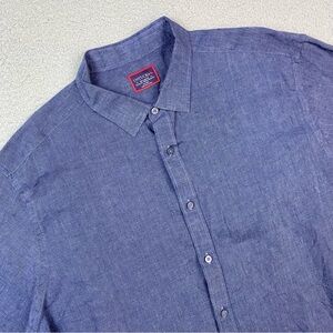 Untuckit Men's Size XXL Blue 100% Linen Short Sleeve Relaxed Button Up Shirt EUC